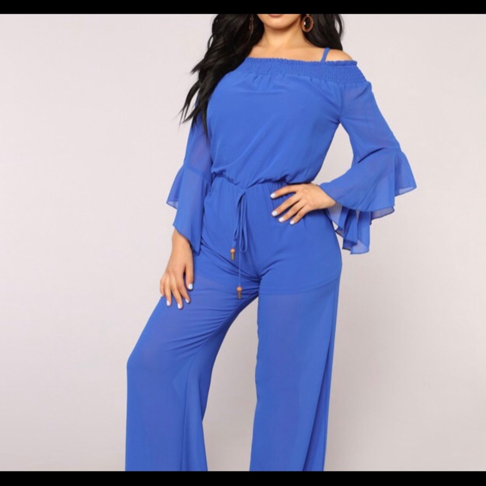NEW Fashion Nova Royal Blue Chiffon Jumpsuit Size XS